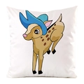 Detailed close-up of a white square pillowcase featuring a cute cartoon deer print - Deer with Blue Hat