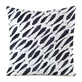 Close-up of faux silk pillow cover featuring navy fish silhouette patterns on white canvas - Navy Fish Pattern