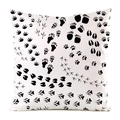 Detailed pattern of black animal footprints printed on a white faux silk cushion cover - Mixed Footprints