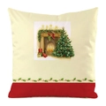 Christmas tree and fireplace illustration on cream faux silk decorative pillowcase - Indoor Fireplace Christmas Tree Style (16)