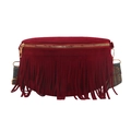 Retro burgundy suede tassel waist bag with colorful ethnic style woven shoulder strap - Red