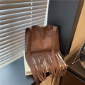 Borsa tote etnica in pelle scamosciata marrone scuro con lunghe frange e spalline larghe - Marrone