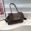 Large dark brown tote bag in matte leather finish with wide shoulder strap - Brown