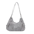Grey crinkled hobo shoulder bag featuring double zip pockets and casual texture - No Pendant / Silver