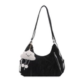 Borsa a tracolla nera in simil-camoscio con un ciondolo a forma di nuvola e zip argentata - Con Ciondolo / Nero