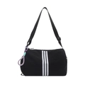 Borsa sportiva cilindrica nera minimalista con tre strisce bianche e tracolla regolabile - Nero