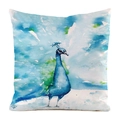 Close-up of watercolor peacock print on faux silk square decorative pillow case - Watercolor Style Blue Peacock Pattern (19) / 45x45cm