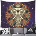 Detail of bohemian mandala elephant tapestry on a living room wall behind a sofa - 150x100 / Exotic Vintage Mandala Elephant (4) / Peach Skin