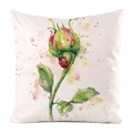 Detail of watercolor green rose bud and red ladybug on soft silk cushion cover - Flower Bud and Ladybug Pattern (17) / 45x45cm