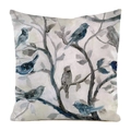 Fodera per cuscino quadrata in finta seta con motivo di uccello a olio blu per divano - 45x45cm / Motivo Uccelli Toni Freddi Vintage (2)