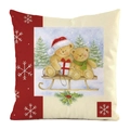 Christmas tree pillow cover featuring cute bears on a sleigh with red snowflake ribbon - Teddy Bear Sleigh Pine Forest Style (17)
