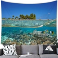 Wandteppich mit tropischer Insel und Korallenriff-Motiv für Wohnzimmer Wanddekoration - 100X70 / Pfirsichhaut / Insel Meeresschildkröte Unterwasser (14)
