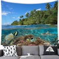 Wandteppich mit tropischer Insel und Unterwasserwelt über grauem Sofa hängend - 100X70 / Pfirsichhaut / Insel Hai Unterwasser (12)