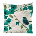 Federa quadrata per cuscino con uccello azzurro e motivi floreali in finto lino - 45x45cm / Motivo Floreale Uccello Azzurro Illustrativo (3)