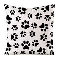 Square cushion cover featuring black paw print pattern on white faux silk fabric - 18x18 Inch / Full Black Paw Print (6)