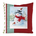 Christmas snowman pillowcase with holly patterns and red green plaid trim on white background - Snowman Top Hat Scarf Winter Style (18)