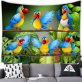 Detailed interior view of a tropical parrot tapestry with vibrant rainforest patterns - Cartoon Personified Parrots Style (4) / 150x100(Peach Skin)