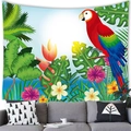 Détail d'une tapisserie de perroquet tropical avec feuilles de monstera sur un canapé - Style Ara Rouge (9)