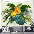Detailed view of parrot tapestry hung over a modern sofa in a warm living room - Exotic Orange Parrots Style (6) / 150x100(Peach Skin)