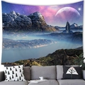 Arazzo con paesaggio planetario fantasy con montagne innevate e cielo stellato viola - 150x100cm (Pelle di pesca) / Galassia del Castello Fantastico (4)