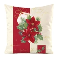 Christmas pillowcase with red poinsettia and holly pattern on cream background - Red Poinsettia Vintage Gold Letter Style (19)