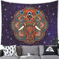 Bohemian mandala elephant tapestry with starry purple background above a grey sofa - 150x100 / Colorful Mandala Elephant (2) / Peach Skin