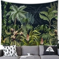 Detailaufnahme des tropischen Wandteppichs mit Palmenblättern und Blumenmustern - 150x100(Pfirsichhaut) / Muster-6 (Dunkler Tropischer Wald)