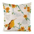 Kissenbezug aus Seidenimitat mit gelben Blumen und Kolibri-Druck auf beigem Stoff - 45x45cm / Gelbe Blume Und Kolibri Muster (5)