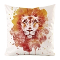 Artistic watercolor lion head print square cushion cover in faux silk fabric - Watercolor Lion Head Pattern (3)