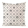 Square cushion cover with gray animal paw print pattern on beige faux silk fabric - 18x18 Inch / Diamond Grid Paw (8)