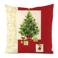 Square Christmas tree pillow case in red and cream silk-like fabric with gift boxes - Classic Red White Christmas Tree Style (20)