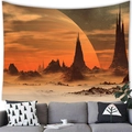 Arazzo con paesaggio fantascientifico con pianeti giganti e scenario desertico - 150x100cm (Pelle di pesca) / Paesaggio alieno di fantascienza (1)