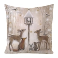 Kissenbezug aus Seidenimitat mit winterlichen Waldtieren wie Hirsch und Fuchs auf Creme - 45x45cm / Kunstseide / Versammlung der Winterwaldtiere (3)