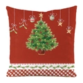 Christmas tree pillow cover with red base and festive ornaments on white background - Plaid Christmas Tree Ball Style (21)