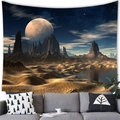 Science-Fiction Wandteppich mit Planetenlandschaft und Pyramide als Wanddekoration - 100x70(Pfirsichhaut) / Sternenwüste (3)