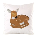 Square white pillowcase with cute fawn illustration in high quality faux silk material - Lying Fawn