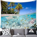 Tropischer Wandteppich mit Unterwasser-Meereswelt, Haien und Kokospalmen am Strand - 150x100 / Pfirsichhaut / Tropischer Hai Unterwasser (1)