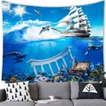 Arazzo oceano sottomarino con delfini e veliero posizionato sopra il divano - 150x100 / Fantasia di Atlantide (1)
