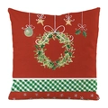 Christmas tree wreath decorative pillowcase in festive red with fabric texture detail - Christmas Wreath Star Holly Style (22)