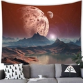 Wandteppich mit Sci-Fi-Pyramidenlandschaft, Planeten und Bergen für Heimdekoration - 100x70(Pfirsichhaut) / Rotbraune Berge Sternenhimmel (5)