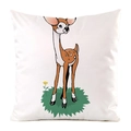 Faux silk square cushion cover featuring a colorful cartoon deer print on white fabric - Cartoon Cute Little Deer