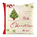 Faux silk Christmas tree pillow cover in cream white with festive red ribbon design - Oh Christmas Tree Script Style (23)
