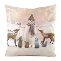 Winter forest snowman and animal illustration on a square silk-touch cushion cover - 45x45cm / Faux Silk / Snowman and Forest Animal Friends (Sarah Summers) (6)