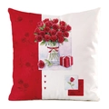 Square cushion cover featuring red rose bouquet and gift box print on a white background - Red Rose Bouquet Gift Box Style (24)