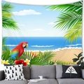 Tenture murale tropicale avec perroquets aras et palmiers au-dessus d'un canapé - Style Perroquet Plage Tropicale (5)