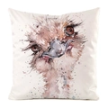 Square faux silk cushion cover featuring an artistic watercolor ostrich illustration - Watercolor Ostrich Head Illustration Pattern (8) / 45x45cm