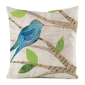 Kissenhülle aus Kunstseide mit blauem Vogel und Vintage-Zeitungs-Collage-Design - 45x45cm / Vintage Collage Zeitungsstruktur Blaue Vogel Muster (10)