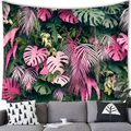 Tropical monstera and palm leaf tapestry with pink and green foliage for wall decor - Tropical Plants Style (4) / 150x100(Peach Skin)