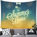 Wandteppich mit Summer Lovin' Strandmotiv in Blau-Gelb-Verlauf und Palmensilhouetten - 100x70 (Pfirsichhaut-Samt) - Stil 15