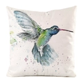 Watercolor hummingbird print cushion cover in cream silk fabric for home sofa decor - Artistic Hand-painted Hummingbird Watercolor Pattern (9) / 45x45cm